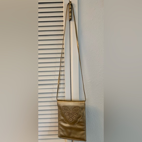 VINTAGE Stuart Weitzman• Metallic Gold-• Leather•• Crossbody/Shoulder bag - Picture 1 of 12